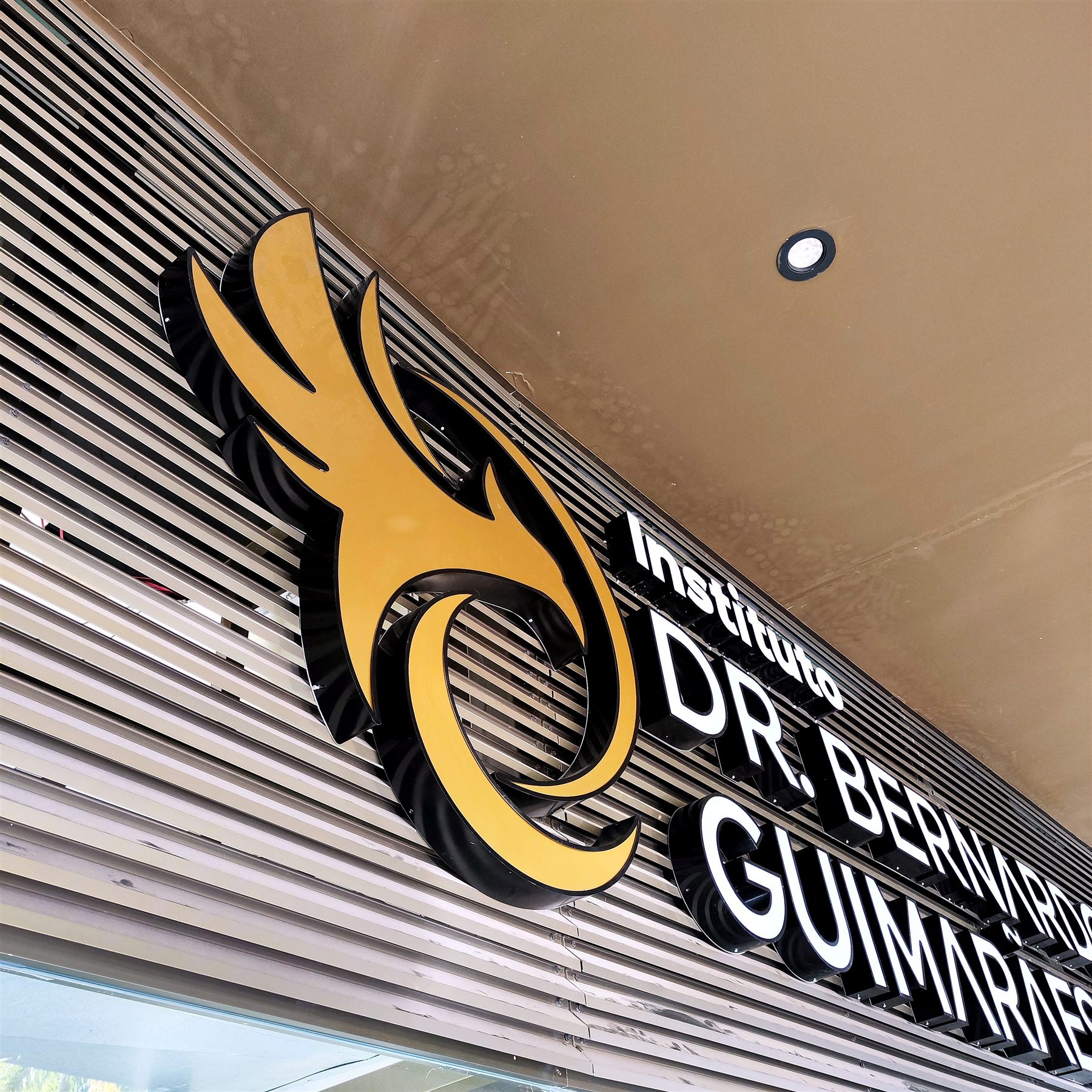 Letra caixa Instituto Dr Bernardo Guimarães em detalhe de acabamento