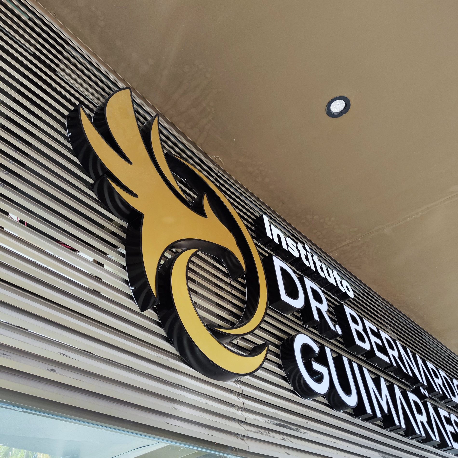 Letra caixa Dr Bernardo Guimarães com símbolo e iluminação