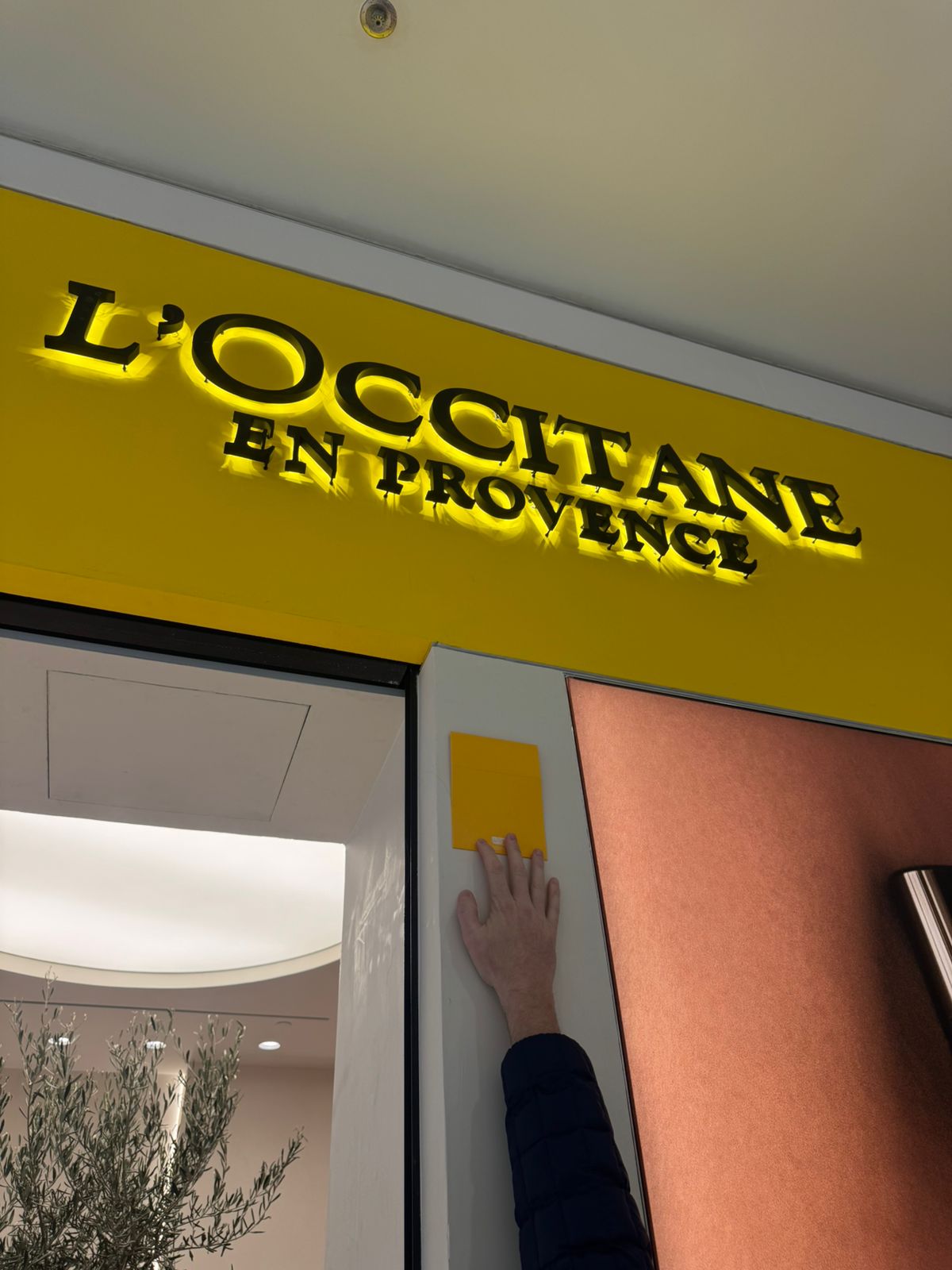 Letreiro retroiluminado L'Occitane com luz indireta para fachada premium